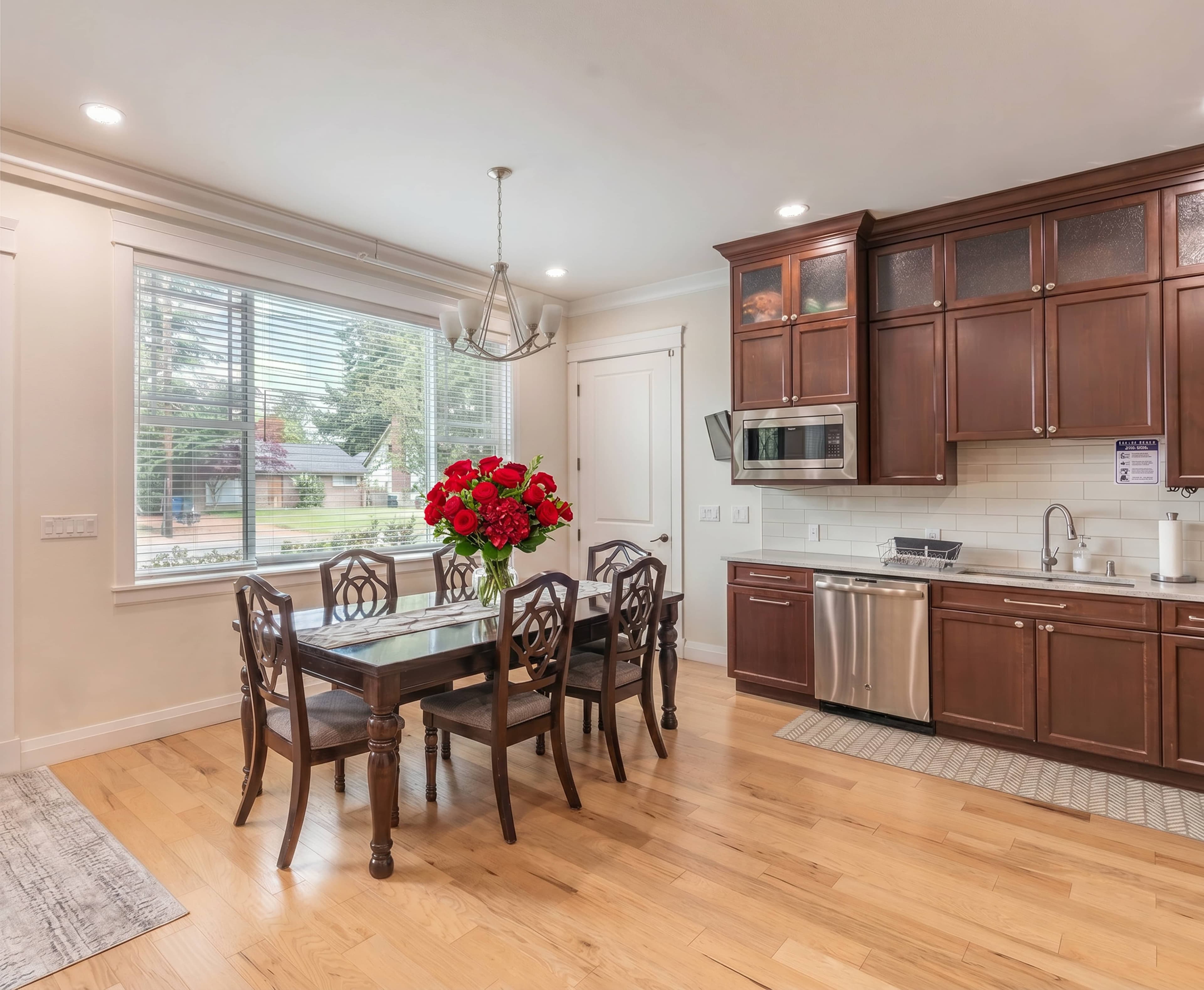 The open kitchen and dining space